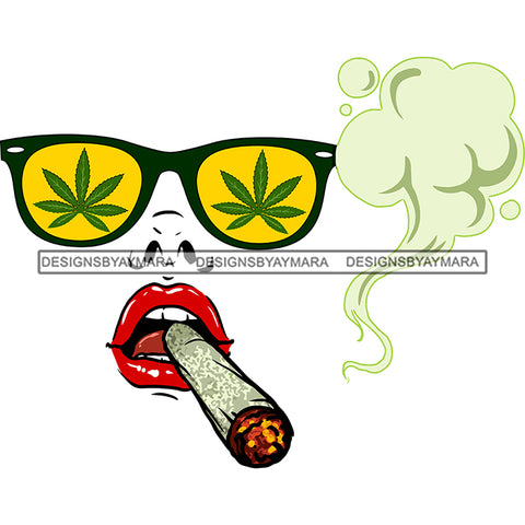 Transparent Woman Face Smoking Weed Marijuana Leaves Sunglasses Green Smoke SVG JPG PNG Vector Clipart Cricut Silhouette Cut Cutting