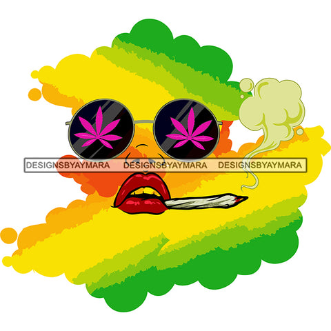Abstract Woman Face Marijuana Leaves Hippie Sunglasses Rasta Smoking Weed SVG JPG PNG Vector Clipart Cricut Silhouette Cut Cutting