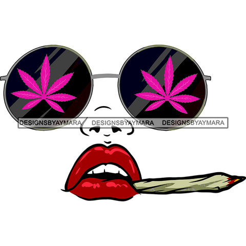 Transparent Woman Face Fuchsia Marijuana Leaves Sunglasses Smoking Weed SVG JPG PNG Vector Clipart Cricut Silhouette Cut Cutting