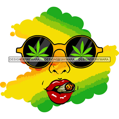 Abstract Woman Face Marijuana Leaves Sunglasses Rasta Smoking Weed Joint SVG JPG PNG Vector Clipart Cricut Silhouette Cut Cutting
