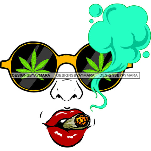 Transparent Woman Face Marijuana Leaves Sunglasses Smoking Weed Green Smoke SVG JPG PNG Vector Clipart Cricut Silhouette Cut Cutting