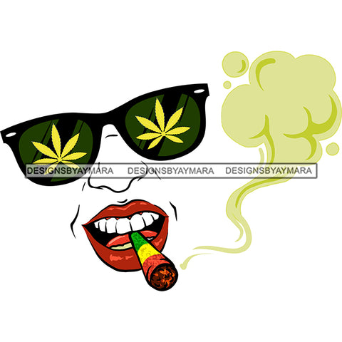 Transparent Woman Face Marijuana Leaves Sunglasses Smoking Rasta Weed Doobie SVG JPG PNG Vector Clipart Cricut Silhouette Cut Cutting