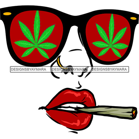 Transparent Woman Face Nose Ring Marijuana Leaves Sunglasses Smoking Joint SVG JPG PNG Vector Clipart Cricut Silhouette Cut Cutting