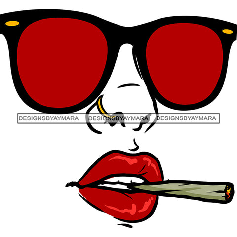 Transparent Woman Face Nose Ring Sunglasses Smoking Joint Doobie Weed SVG JPG PNG Vector Clipart Cricut Silhouette Cut Cutting