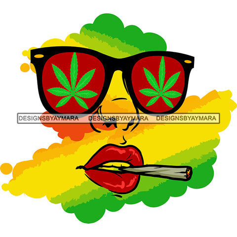 Abstract Woman Face Nose Ring Sunglasses Rastafarian Smoking Joint Weed Blunt SVG JPG PNG Vector Clipart Cricut Silhouette Cut Cutting