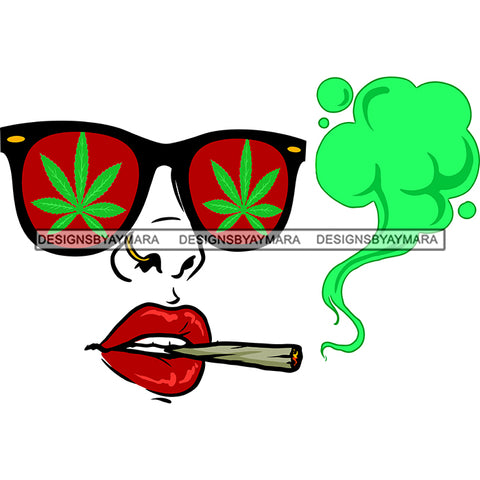 Transparent Woman Face Nose Ring Sunglasses Smoking Joint Weed Green Smoke SVG JPG PNG Vector Clipart Cricut Silhouette Cut Cutting