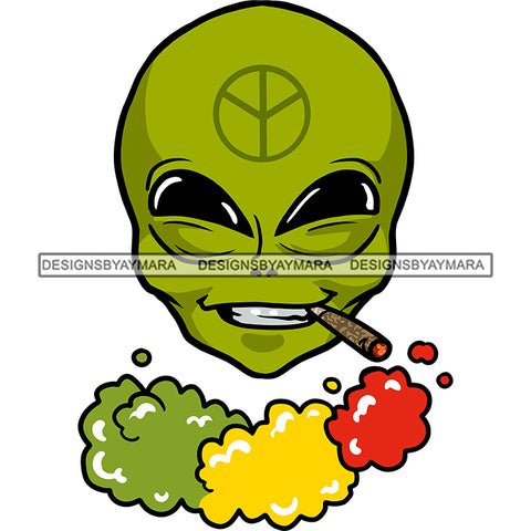 Alien Extraterrestrial Smoking Weed Pot Marijuana Cannabis Rastafarian Smoke SVG JPG PNG Vector Clipart Cricut Silhouette Cut Cutting