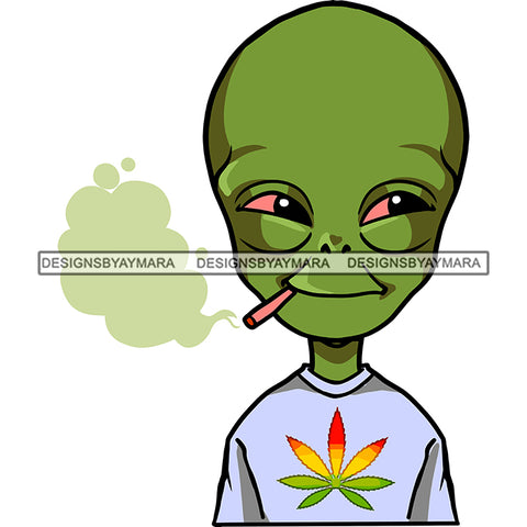 Alien Extraterrestrial High Stoned Smoking Weed Marijuana Leaf Rasta T-shirt Design SVG JPG PNG Vector Clipart Cricut Silhouette Cut Cutting