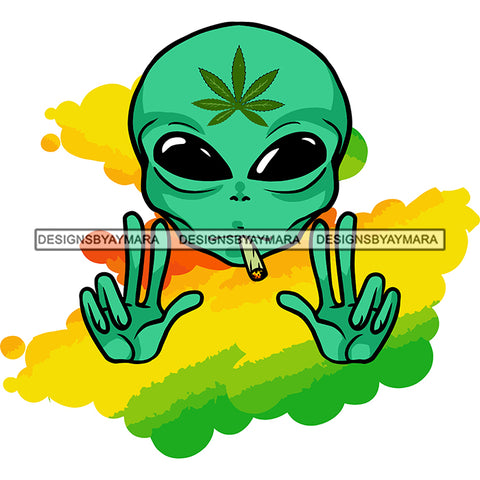 Alien Extraterrestrial Rastafarian Smoking Cannabis Marijuana Hands Peace Sign SVG JPG PNG Vector Clipart Cricut Silhouette Cut Cutting