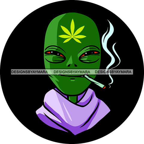 Alien Extraterrestrial Marijuana Leaf Forehead Smoking Weed Doobie Blunt Doobie SVG JPG PNG Vector Clipart Cricut Silhouette Cut Cutting
