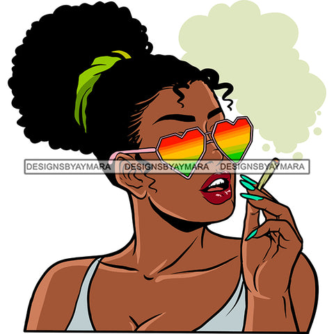Sexy Afro Woman Rasta Heart Sunglasses Smoking Weed Updo Puffy Afro Hairstyle SVG JPG PNG Vector Clipart Cricut Silhouette Cut Cutting