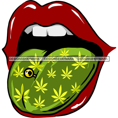 Sexy Mouth Marijuana Leaves Tongue Tattoo Piercing Recreational Medicinal Drug SVG JPG PNG Vector Clipart Cricut Silhouette Cut Cutting