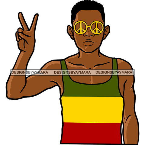 Afro Man Wearing Rasta Tank Top Hand Peace Sign Sunglasses Cannabis Weed Drug SVG JPG PNG Vector Clipart Cricut Silhouette Cut Cutting