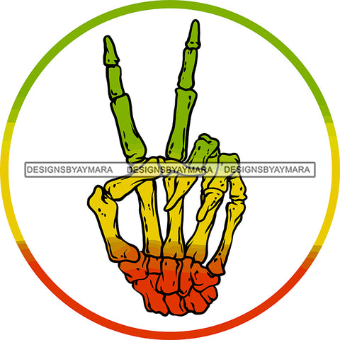 Rasta Rastafarian Human Skeleton Hand Peace Sign Marijuana Recreational Drug SVG JPG PNG Vector Clipart Cricut Silhouette Cut Cutting