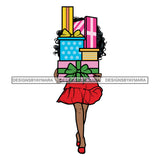 Black Woman Carrying Christmas Packages Wearing Red SVG JPG PNG Vector Clipart Cricut Silhouette Cut Cutting