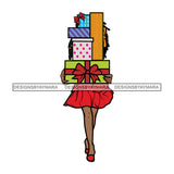 Black Woman Carrying Christmas Packages Wearing Red Locs SVG JPG PNG Vector Clipart Cricut Silhouette Cut Cutting