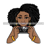 Photographer Black Woman Locs Camera Snapshots  SVG JPG PNG Vector Clipart Cricut Silhouette Cut Cutting