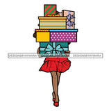 Black Woman Carrying Christmas Packages Wearing Red  SVG JPG PNG Vector Clipart Cricut Silhouette Cut Cutting