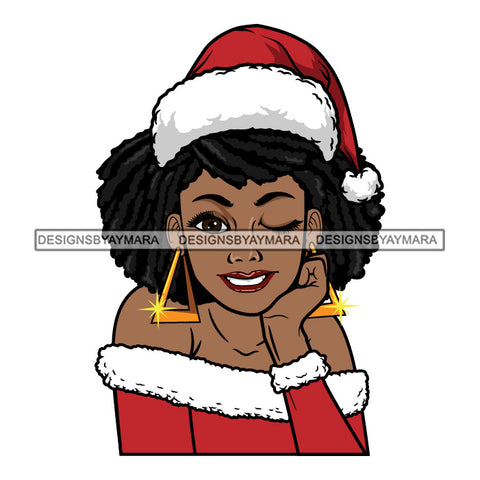 Black Woman Wearing Red Santa Hat With Locs SVG JPG PNG Vector Clipart Cricut Silhouette Cut Cutting