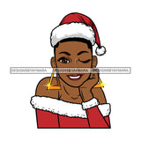 Black Woman Winking Wearing Red Santa Hat With Short Afro SVG JPG PNG Vector Clipart Cricut Silhouette Cut Cutting