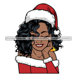 Black Woman Winking Wearing Red Santa Hat With Long Hair SVG JPG PNG Vector Clipart Cricut Silhouette Cut Cutting