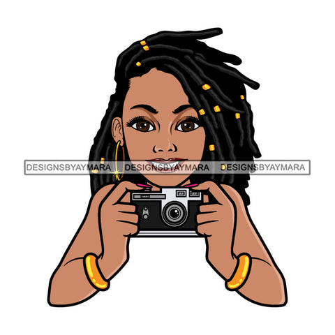 Photographer Black Woman Locs Dreads Sister Locs Hair Camera Snapshots  SVG JPG PNG Vector Clipart Cricut Silhouette Cut Cutting