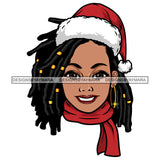 Santa Woman Black With Dreads Loc With Clips Hair Wearing Santa Hat And Scarf SVG JPG PNG Vector Clipart Cricut Silhouette Cut Cutting