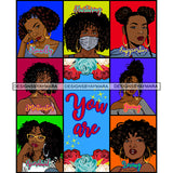 Seven Afro Beautiful Women Portraits Bundle You Are Motivator Life Quotes Roses Sistas Melanin Nubian SVG JPG PNG Vector Clipart Cricut Silhouette Cut Cutting