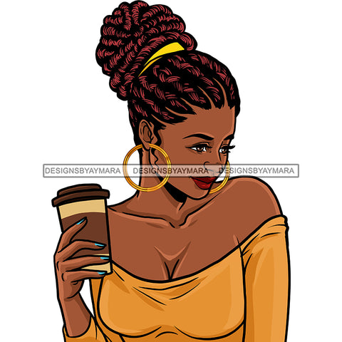 Black Queen Locs Sister Locs In Gold Holding Coffee JPG PNG  Clipart Cricut Silhouette Cut Cutting