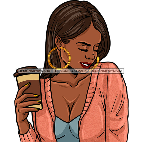 Black Diva  Holding Coffee JPG PNG  Clipart Cricut Silhouette Cut Cutting