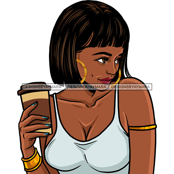 Black Diva  Holding Coffee JPG PNG  Clipart Cricut Silhouette Cut Cutting