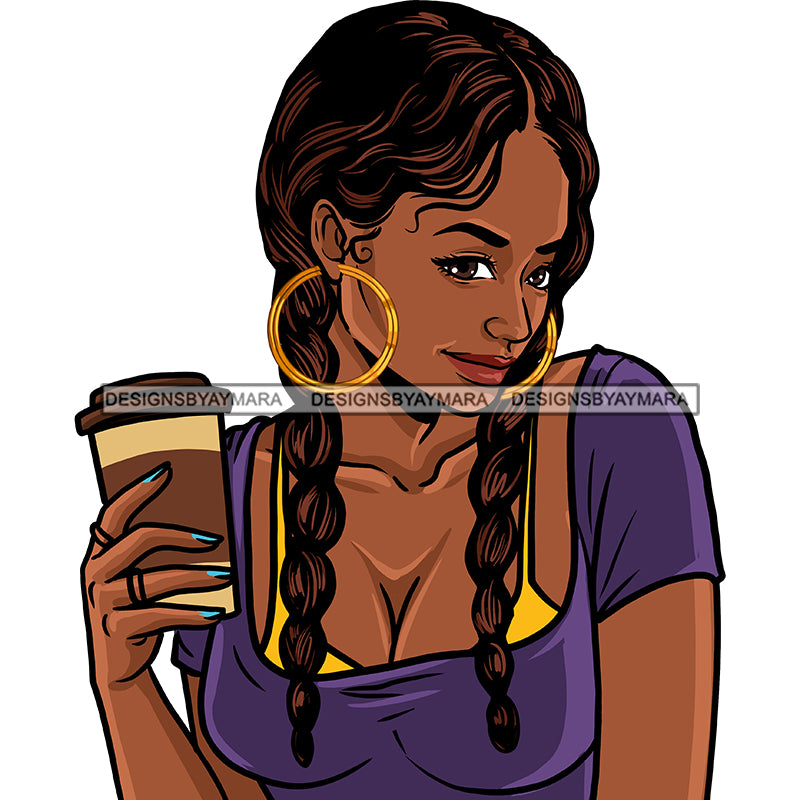 Black Diva Braids Holding Coffee JPG PNG Clipart Cricut Silhouette Cut ...