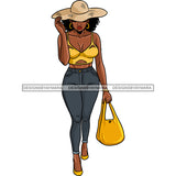 Black Diva Stepping Out In Jeans Yellow Top JPG PNG  Clipart Cricut Silhouette Cut Cutting