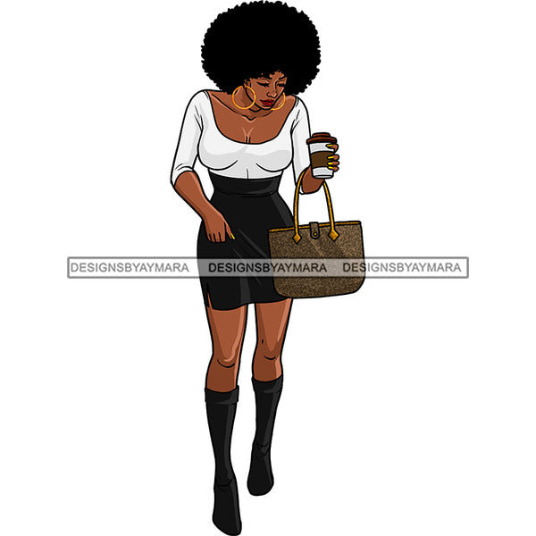 Black Diva Big Afro Stepping Out In Black Skirt Coffee JPG PNG  Clipart Cricut Silhouette Cut Cutting