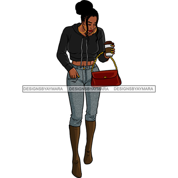 Black Diva Stepping Out In Jeans Boots JPG PNG  Clipart Cricut Silhouette Cut Cutting