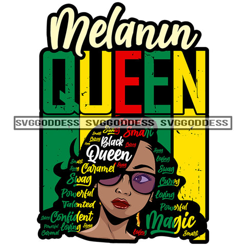 Black Queen Words In Hair  Red Black Green  SVG JPG PNG Vector Clipart Cricut Silhouette Cut Cutting
