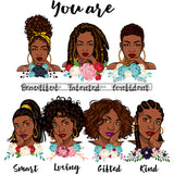 Afro Women Together You Are Confident Talented Life Quotes Divas Flowers White Background SVG JPG PNG Vector Clipart Cricut Silhouette Cut