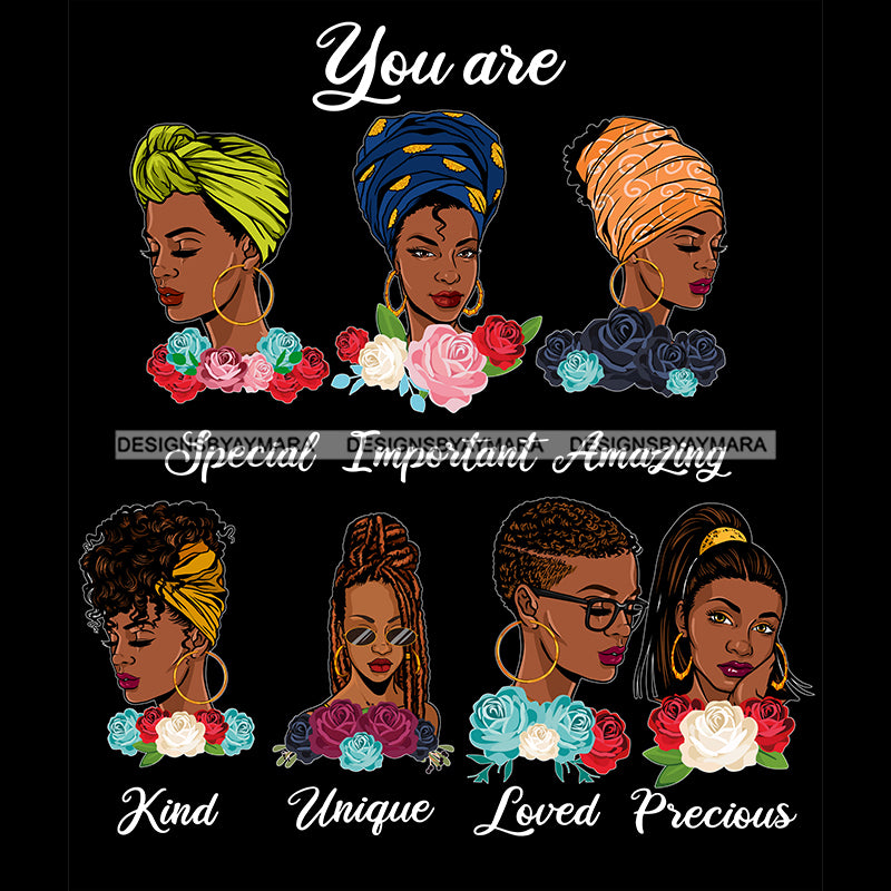 Afro Women Together You Are Unique Loved Life Quotes Divas Dark Backgr ...