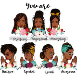 Afro Women Together You Are Precious Unique Life Quotes Divas White Background SVG JPG PNG Vector Clipart Cricut Silhouette Cut