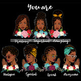 Afro Women Together You Are Precious Unique Life Quotes Divas Dark Background SVG JPG PNG Vector Clipart Cricut Silhouette Cut
