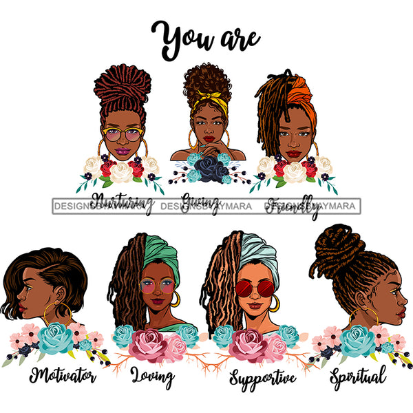 Afro Women Together You Are Friendly Spiritual Life Quotes Divas White Background SVG JPG PNG Vector Clipart Cricut Silhouette Cut
