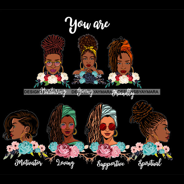 Afro Women Together You Are Friendly Spiritual Life Quotes Divas Dark Background SVG JPG PNG Vector Clipart Cricut Silhouette Cut