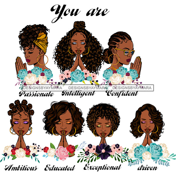 Afro Women Together You Are Passionate Confident Life Quotes Divas White Background SVG JPG PNG Vector Clipart Cricut Silhouette Cut