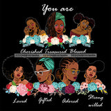 Afro Women Together You Are Gifted Adored Life Quotes Divas Flowers Dark Background SVG JPG PNG Vector Clipart Cricut Silhouette Cut