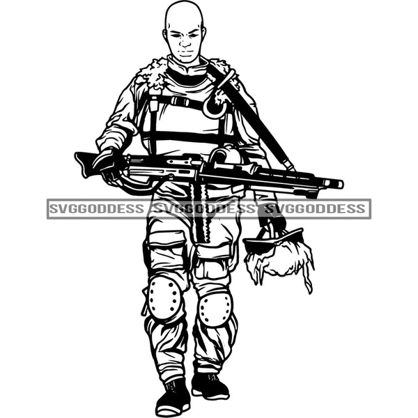 Military Man Solider In Military Gear SVG JPG PNG Vector Clipart Cricut Silhouette Cut Cutting