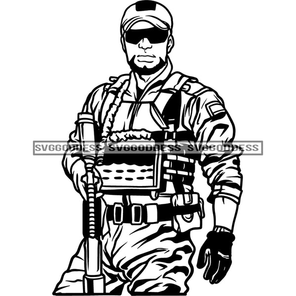 Military Man Solider In Military Gear 2 SVG JPG PNG Vector Clipart Cricut Silhouette Cut Cutting