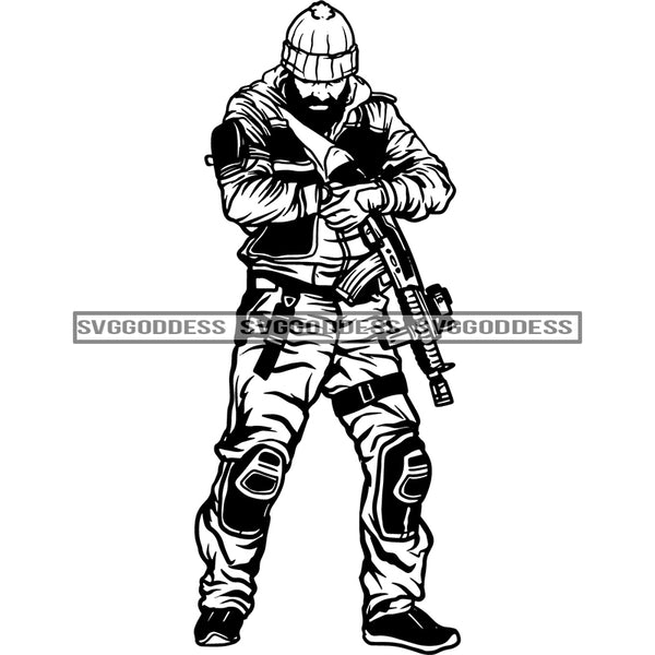 Military Man Soldier In Military Gear 3 SVG JPG PNG Vector Clipart Cricut Silhouette Cut Cutting