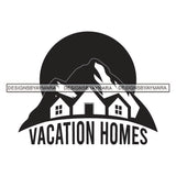 Vacation Homes Mountains Hills Mountain Hill Home House Window Door Holidays Sun Moon Black And White Tattoo SVG JPG PNG Vector Clipart Cricut Silhouette Cut Cutting