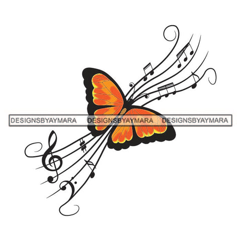 Butterfly Singing Song Listening Music Lover Lovers Listen Tattoo SVG JPG PNG Vector Clipart Cricut Silhouette Cut Cutting