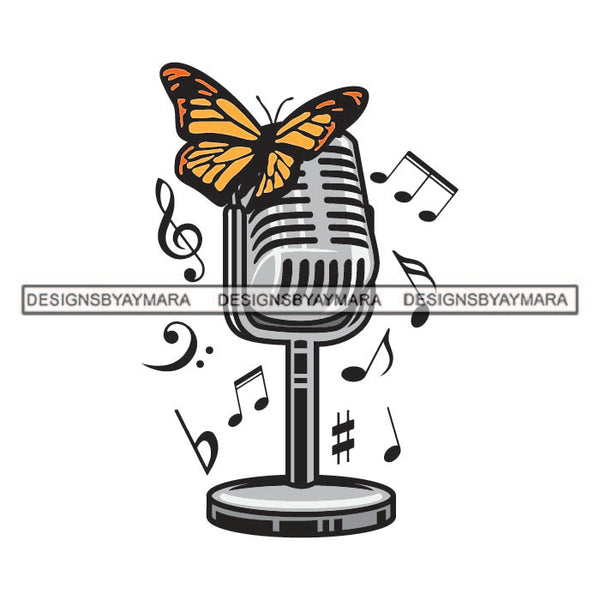 Butterfly Singing Song Listening Music Lover Professional Mic Lovers Listen Tattoo SVG JPG PNG Vector Clipart Cricut Silhouette Cut Cutting